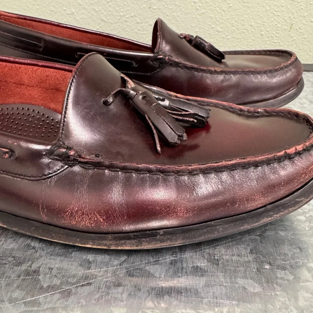 Johnston & Murphy Tassel Loafers Mens Burgundy Leather Slip On Dress Shoes Fair‎